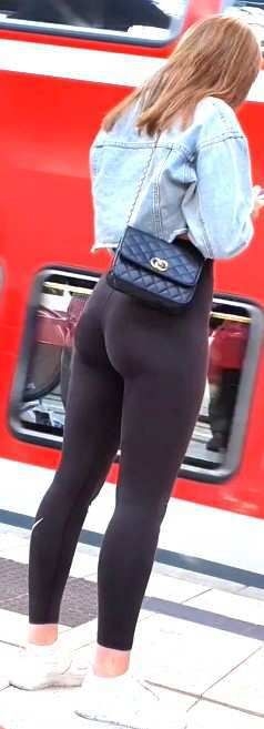 Behind Black Leggings Blonde Teen